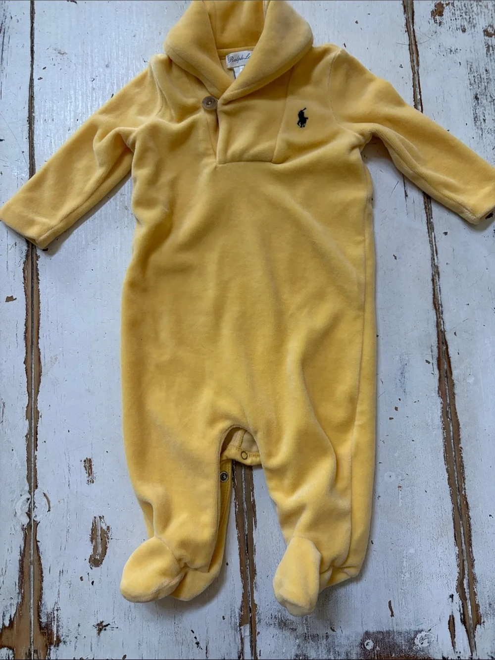 Ralph Lauren Yellow Fleece Footed Baby One-Piece